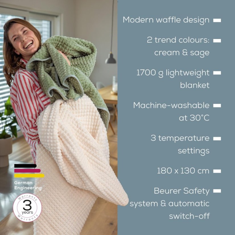 Vyhrievacia deka BEURER HD 72 Waffle Sage Green